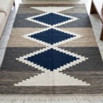 Modern Wool Dhurrie Blue & grey | Neutral Handmade Flatweave Rug - Image 4