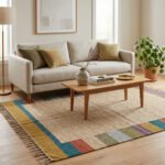 Handmade Wool Area Rug Multi color | Modern Dhurrie Flatweave Home Decor - Image 3