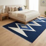 Handmade Modern Wool Dhurrie Rug Blue | Minimalist Flatweave Home Decor - Image 2