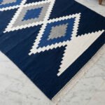 Handmade Modern Wool Dhurrie Rug Blue | Minimalist Flatweave Home Decor