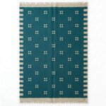 Handmade Wool Carpet Green | Modern Flatweave Dhurrie Area Rug - Image 4