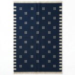 Modern Handwoven Wool Area Blue Rug | Handmade Dhurrie Flatweave Carpet - Image 2