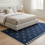 Modern Handwoven Wool Area Blue Rug | Handmade Dhurrie Flatweave Carpet - Image 4