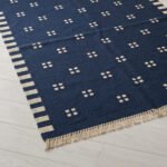 Modern Handwoven Wool Area Blue Rug | Handmade Dhurrie Flatweave Carpet