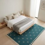 Handmade Wool Carpet Green | Modern Flatweave Dhurrie Area Rug - Image 2