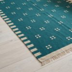 Handmade Wool Carpet Green | Modern Flatweave Dhurrie Area Rug