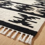 Handmade Wool Area Rug Beige & Black | Scandinavian Flatweave Dhurrie Rug - Image 2