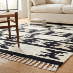 Handmade Wool Area Rug Beige & Black | Scandinavian Flatweave Dhurrie Rug - Image 3