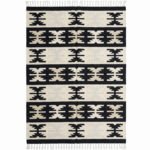 Handmade Wool Area Rug Beige & Black | Scandinavian Flatweave Dhurrie Rug