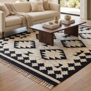 Handwoven Wool Dhurrie Grey & Black | Contemporary Home Area Rug