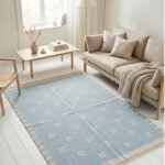 Handwoven Flatweave Rug Blue| Contemporary Wool Design in Simple Tones - Image 3