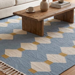 Handwoven Wool Dhurrie Rug Blue | Modern Handmade Flatweave Area Rug