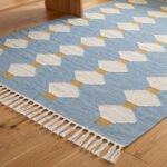 Handwoven Wool Dhurrie Rug Blue | Modern Handmade Flatweave Area Rug - Image 3