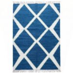 Handmade Cotton Rug | Contemporary Blue Geometric Design Floor Rug for Stylish Home Decor - Image 5