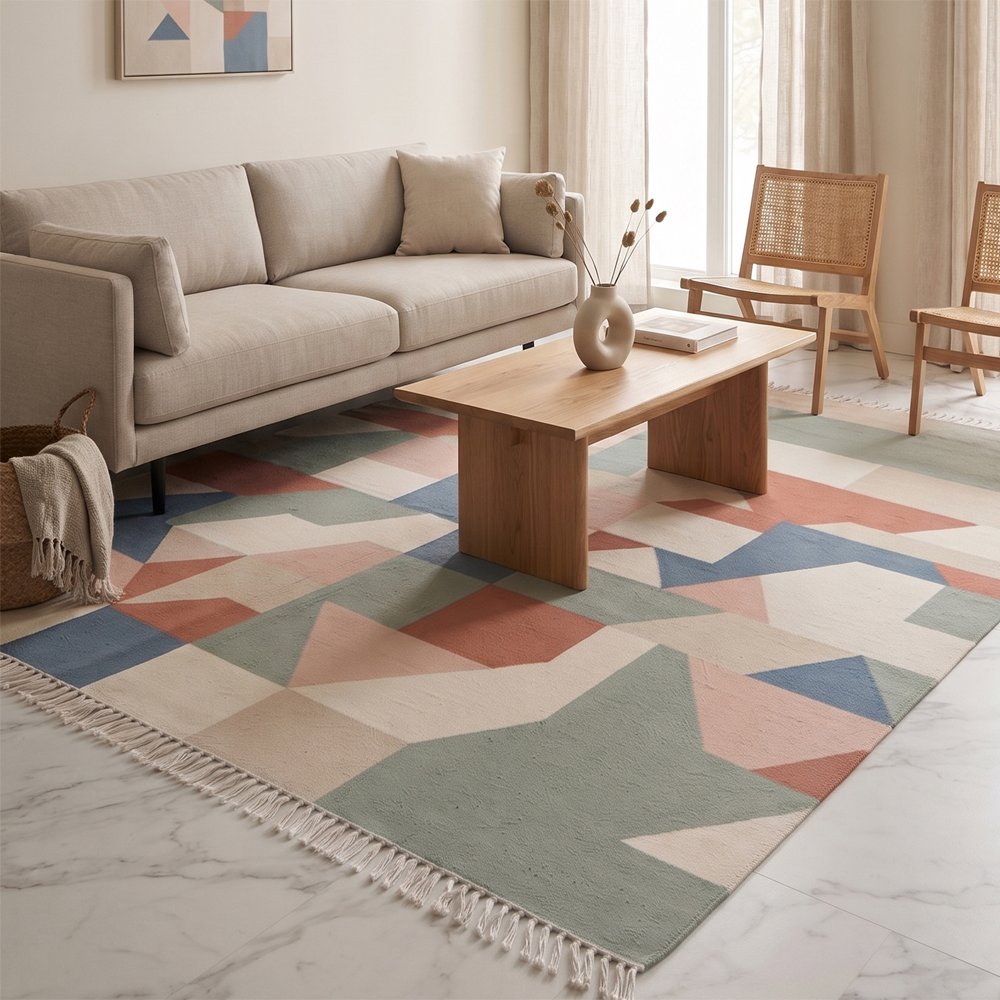 10 Artisan Abstract Cotton Rug | Contemporary Multicolor Handcrafted Design for Elegant Living Spaces - Image 1