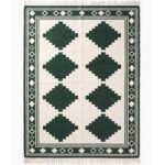 Elegant Geometric Cotton Rug | Handmade Modern Green Area Rug for Living Room and Bedroom - Image 5