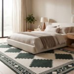 Elegant Geometric Cotton Rug | Handmade Modern Green Area Rug for Living Room and Bedroom - Image 2