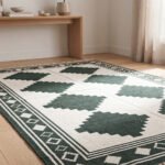 Elegant Geometric Cotton Rug | Handmade Modern Green Area Rug for Living Room and Bedroom - Image 3