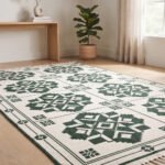 Contemporary Geometric Cotton Rug | Handmade Artistic Green Area Rug for Modern Home Interiors - Image 2