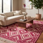 Artistic Modern Cotton Rug Pink | Contemporary Geometric Pattern for Living Room and Bedroom