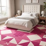 Geometric Shapes Cotton Rug | Handwoven Modern Pink Area Rug for Living Room and Bedroom - Image 3