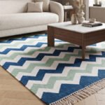 Modern Blue & Green Abstract Cotton Rug | Handcrafted Artistic Area Rug for Contemporary Interiors - Image 3