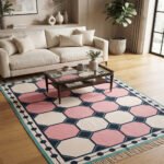 Modern Patterned Cotton Rug Pink | Handwoven Geometric Design for Elegant Home Interiors - Image 2