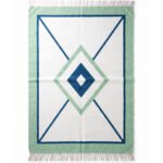 Premium Handwoven Cotton Rug | Geometric Pattern Blue & Green Floor Rug for Contemporary Living Spaces - Image 5