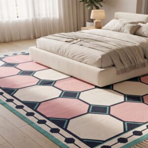 Modern Patterned Cotton Rug Pink | Handwoven Geometric Design for Elegant Home Interiors