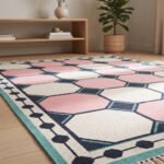 Modern Patterned Cotton Rug Pink | Handwoven Geometric Design for Elegant Home Interiors - Image 3