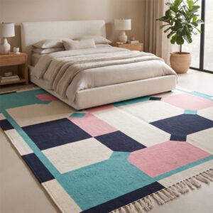 Premium Abstract Cotton Rug | Multicolor Artisan Handcrafted Area Rug for Contemporary Home Decor