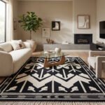 Unique Abstract Cotton Rug | Handmade Handwoven Black Artistic Floor Rug for Modern Interiors - Image 2
