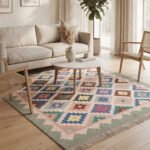 Modern Geometric Handwoven Cotton Rug | Multicolor Artistic Area Rug for Elegant Living Spaces - Image 2