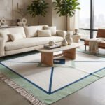 Premium Handwoven Cotton Rug | Geometric Pattern Blue & Green Floor Rug for Contemporary Living Spaces - Image 2