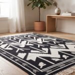 Unique Abstract Cotton Rug | Handmade Handwoven Black Artistic Floor Rug for Modern Interiors - Image 3