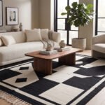 Contemporary Abstract Handwoven Cotton Rug | Black Decorative Area Rug for Modern Homes