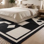 Contemporary Abstract Handwoven Cotton Rug | Black Decorative Area Rug for Modern Homes - Image 2