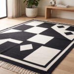 Contemporary Abstract Handwoven Cotton Rug | Black Decorative Area Rug for Modern Homes - Image 3