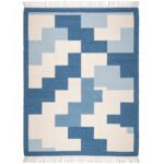 Timeless Abstract Handwoven Cotton Rug | Blue Artistic Decorative Area Rug for Modern Home Interiors - Image 5