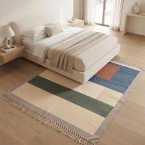 Modern Abstract Pattern Handwoven Cotton Rug | Multicolor Decorative Area Rug for Bedroom and Living Room