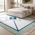 Premium Handwoven Cotton Rug | Geometric Pattern Blue & Green Floor Rug for Contemporary Living Spaces