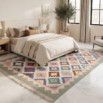 Modern Geometric Handwoven Cotton Rug | Multicolor Artistic Area Rug for Elegant Living Spaces - Image 3