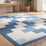 Timeless Abstract Handwoven Cotton Rug | Blue Artistic Decorative Area Rug for Modern Home Interiors - Image 3