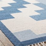 Timeless Abstract Handwoven Cotton Rug | Blue Artistic Decorative Area Rug for Modern Home Interiors - Image 4