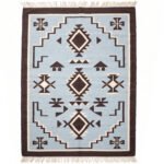 Bold Geometric Handwoven Cotton Rug | Blue Modern Patterned Area Rug for Contemporary Interiors - Image 5