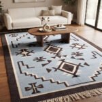 Bold Geometric Handwoven Cotton Rug | Blue Modern Patterned Area Rug for Contemporary Interiors - Image 2