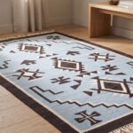 Bold Geometric Handwoven Cotton Rug | Blue Modern Patterned Area Rug for Contemporary Interiors - Image 3