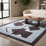 Abstract Boho Handwoven Cotton Rug | Blue Natural Artistic Area Rug for Modern Living Spaces - Image 2