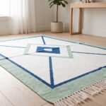 Premium Handwoven Cotton Rug | Geometric Pattern Blue & Green Floor Rug for Contemporary Living Spaces - Image 3