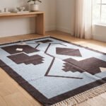 Abstract Boho Handwoven Cotton Rug | Blue Natural Artistic Area Rug for Modern Living Spaces - Image 3